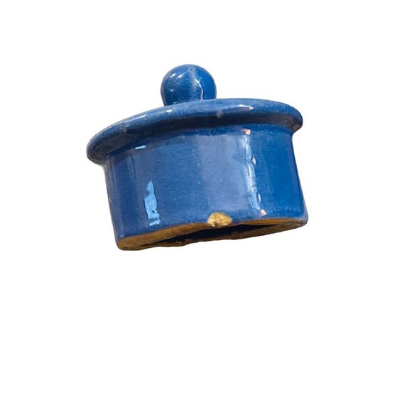 Antique 1930s Blue Glaze stoneware pottery Small Teapot Cherry Leaves - Picture 10 of 13